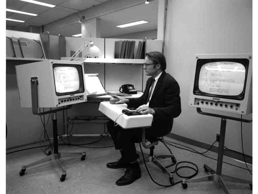 Bill English with the oNLine System (NLS); late 1960s. Image: Courtesy of SRI International and Computer History Museum. Link: http://www.computerhistory.org/atchm/wp-content/uploads/2013/07/English-ergo-setup-500004647-03-01.jpg